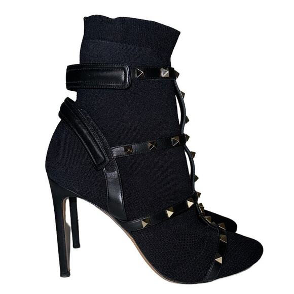 Valentino Bodytech Gold Rockstud Black Ankle Boots Size 38.5 - Picture 2 of 16